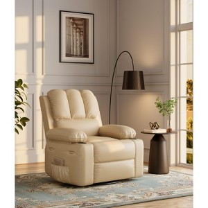 Widened Recliner with Vibration and Heating Massage, Simple Tilt with 1.5 Times Sponge Filling, Retro PU Leather Massage Recliner with Cup Holder - 1 of 4