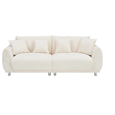 NicBex Teddy Fabric Loveseat Sofa Mid Century Modern Love Seat Couches with 4 throw pillows and hardware feet,Suitable for Bedroom,Living Room