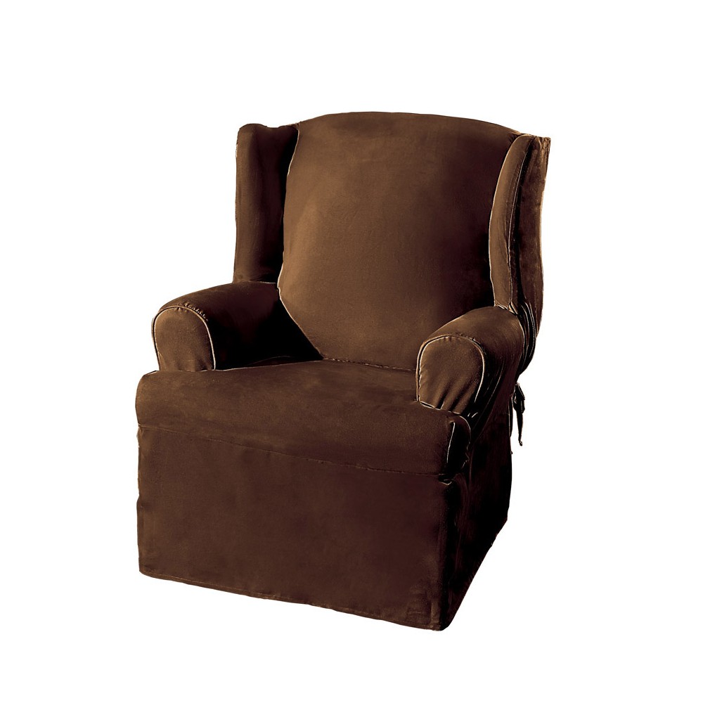 Soft Suede Wing Chair Slipcover Chocolate - Sure Fit