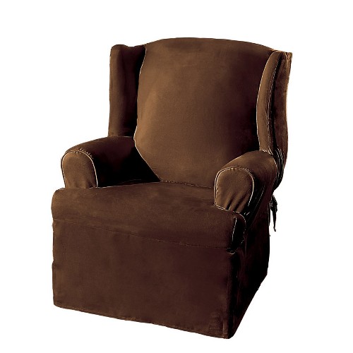 Soft Suede Wing Chair Slipcover Chocolate - Sure Fit, Brown