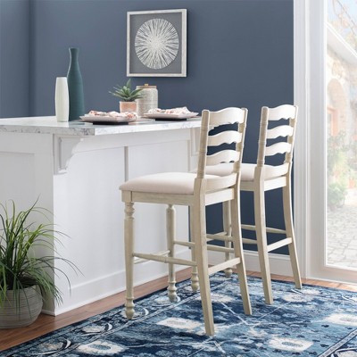 Marino White Wash 30" Upholstered Wood Bar Stool with Turned Legs