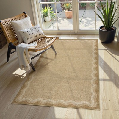 Lahome Diamond Double Frame Diagonal Faux Jute Rectangular Indoor Outdoor Area Rug