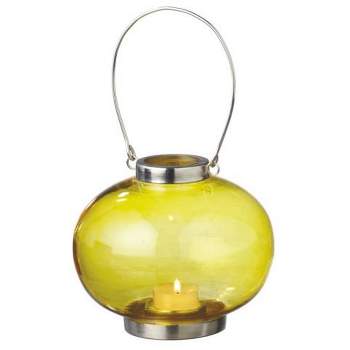 Ganz 5.5" Fancy Fair Round Silver and Yellow Retro Glass Tea Light Candle Holder Lantern