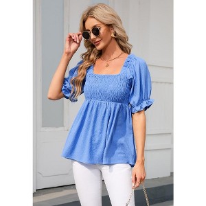 WhizMax Women's Summer Top Short Sleeve Square Neck Blouses Ruffle Smocked Peplum Babydoll Blouse Tunic Tops - 1 of 4