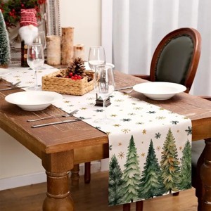 Racxily Christmas Table Runner , Xmas Trees Snowflakes Holiday Decorative Farmhouse Table Decoration for home - 1 of 4