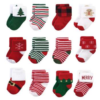 Hudson Baby Unisex Baby Cotton Rich Newborn and Terry Socks, 12 Days Of Christmas, 12-24 Months