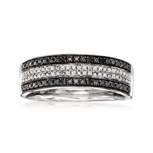 Ross-Simons 0.15 ct. t.w. Black and White Diamond Striped Ring in Sterling Silver - 1 of 4