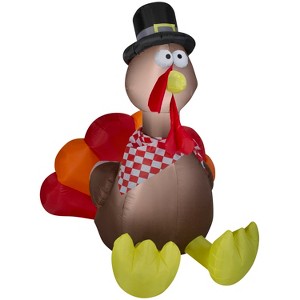 Gemmy Thanksgiving Inflatable Turkey with Checkered Scarf , 6 ft Tall, Multi - 1 of 4