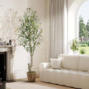 Olive Tree Potted Faux Plant with Cement Planter - Lifelike Indoor Decor for Living Room/Office, Maintenance-Free - 1 of 4