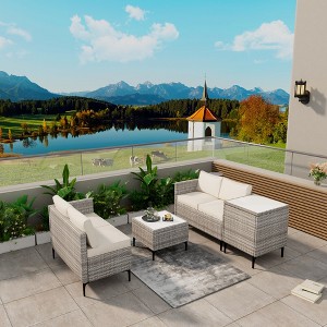 4-Piece Rattan Patio Set – Modular Sectional with Storage Box & Glass Table, Weather-Resistant for Outdoor Lounge, Balcony - 1 of 4