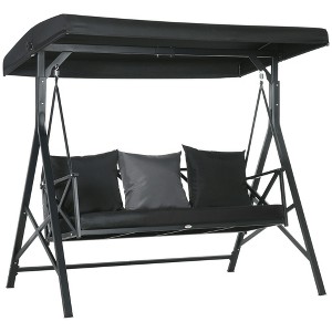 CAVINAS 3-Seat Patio Porch Swing,Hammock Swing Bench with Adjustable Canopy&Armrest,Outdoor Swing for Garden&Backyard,660LBS Capacity,Black - 1 of 4