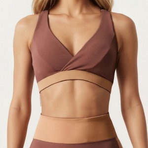Anna-Kaci Active Women's V-Neck Cross Front Colorblock Sports Bra with Wide Straps and Supportive Elastic Band - 1 of 4