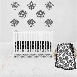 Bacati - Classic Damask Black/Grey/White 3 pc Crib Bedding Set - 1 of 4