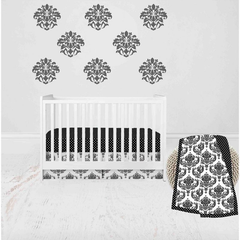 Bacati - Classic Damask Black/Grey/White 3 pc Crib Bedding Set, 1 of 8