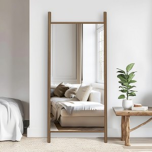 Wooakway 31"W × 71"H Solid Wood Full Length Mirror Accent Wall Mirror Novelty Cheval Mirror Black/Brown - 1 of 4