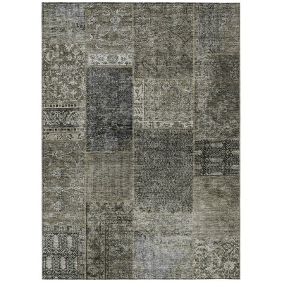 Taupe Brown And Charcoal Patchwork Washable Indoor Outdoor Area Rug