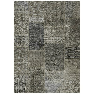 Taupe Brown And Charcoal Patchwork Washable Indoor Outdoor Area Rug - 1 of 4