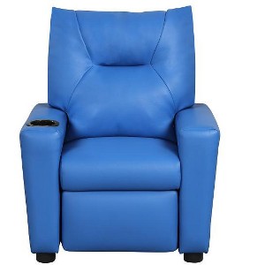 Yinvani Blue PVC Child Recliner Chair with Cup Holder - 1 of 4
