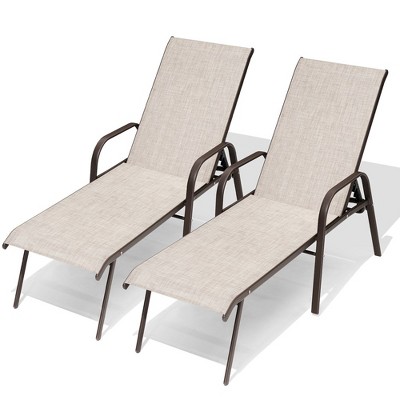 Crestlive Products 2 Pcs Patio Chaise Lounge Chair Adjustable Chair with 5 Positions and Flat Position