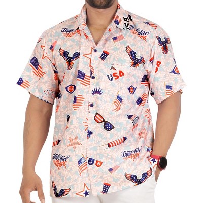 LA LEELA Men's 4th of July Hawaiian US Flag Shirt Short Sleeve Button Down Holiday American Shirts for Men
