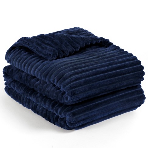 Pavilia Super Soft Fleece Flannel Ribbed Striped Throw Blanket, Luxury  Fuzzy Plush Warm Cozy For Sofa Couch Bed, Navy Blue/twin - 60x80 : Target