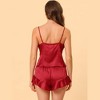 cheibear Women's Satin Spaghetti Cami Tops Ruffle Trim Shorts Sleepwear Sets - 4 of 4