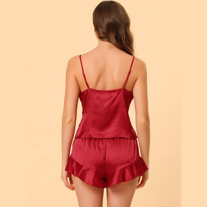 cheibear Women's Satin Spaghetti Cami Tops Shorts Sleepwear Lounge Sets, 5 of 7