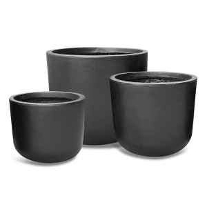 Rosemead Home & Garden, Inc. 3pc Kante Fiberglass and Concrete Indoor Planter Pots Black 13.19"x13.19"x11.02" - 1 of 3