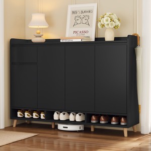 55" Contemporary Shoe Cabinet with Adjustable Shelves & Drawer, Entryway Storage Sideboard for Living Room-3irtyhousy - 1 of 4