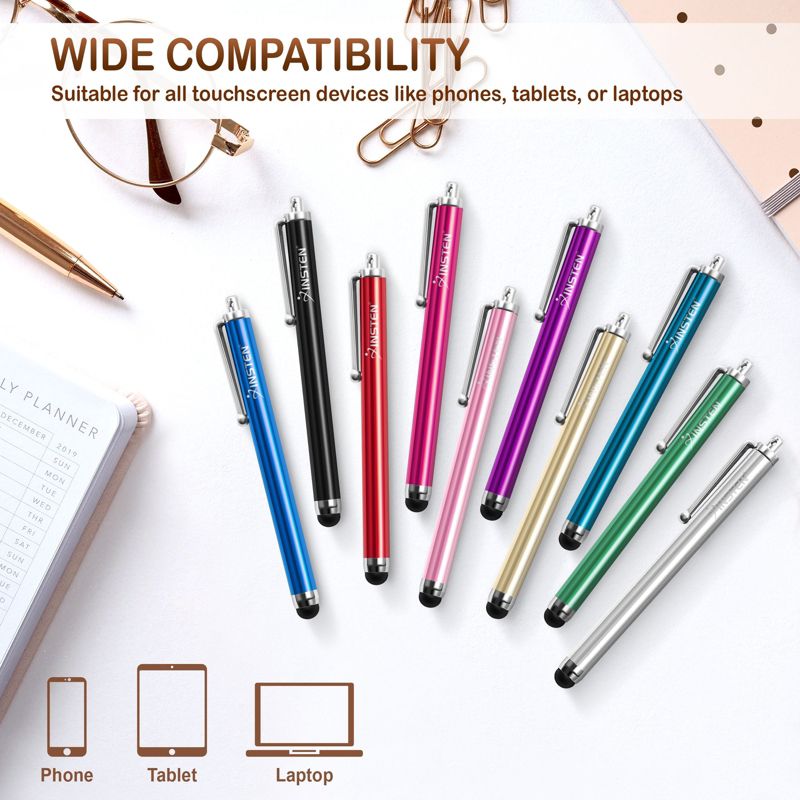 Insten 20 Pack Universal Stylus Pen for Touch Screens, Capacitive Styluses for Tablet Smart Phone Devices, 10 Colors, 5 of 10