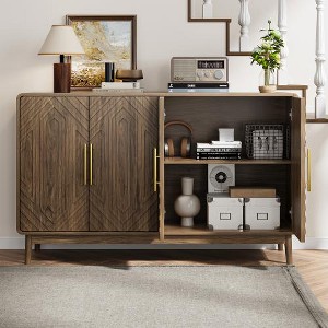 ORRD 4-Door Carved Sideboard Buffet Cabinet with Adjustable Shelves - 1 of 4