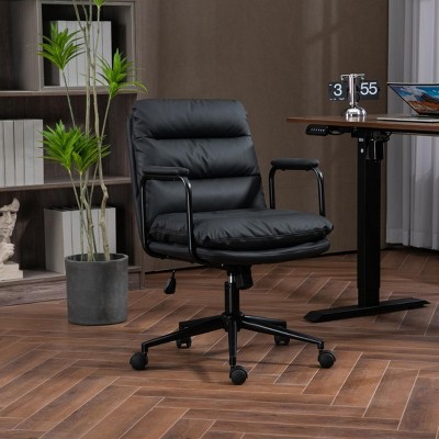 INFURNIC Task and Office Chairs Ergonomic PU Leather Rolling Swivel Chair with Reclining Back, Black, 25.9"*21.2"*37.8"