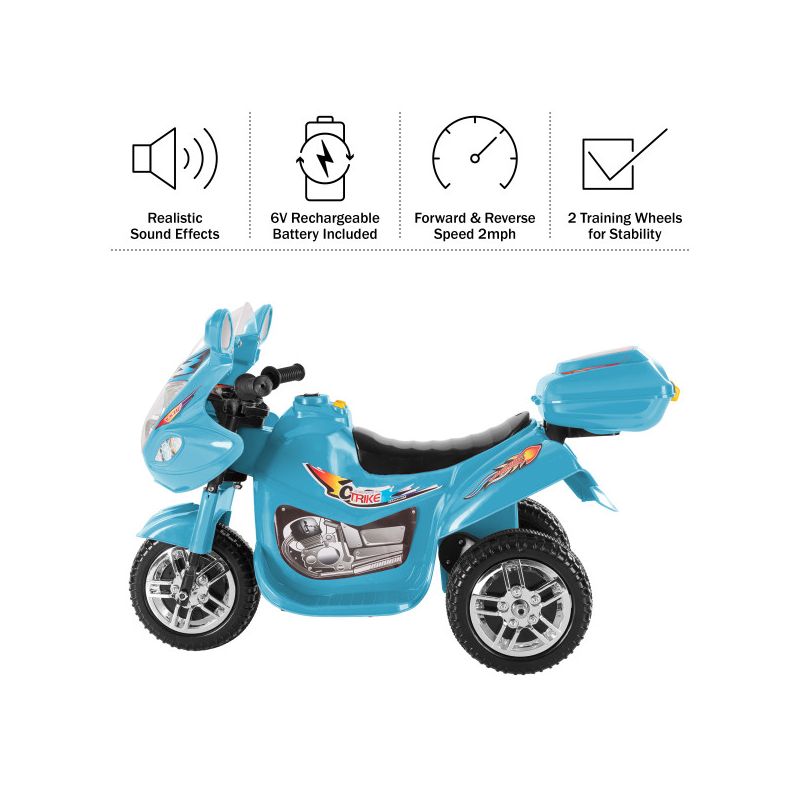 Toy Time Kids Motorcycle - 3-Wheel Electric Ride-On Car with Reverse, Sounds, Headlights - Blue, 3 of 12