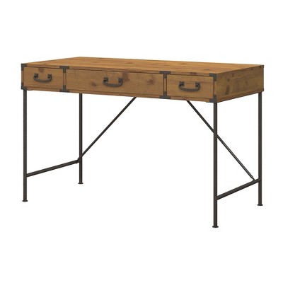 Kathy Ireland Office Ironworks Writing Desk In Vintage Golden Pine - Bush Furniture