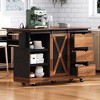 JUJABU 55.5" Farmhouse Kitchen Cart with Drop-Leaf, Barn-Door Storage, Built-In Outlet & Spice Rack on Wheels - 3 of 4