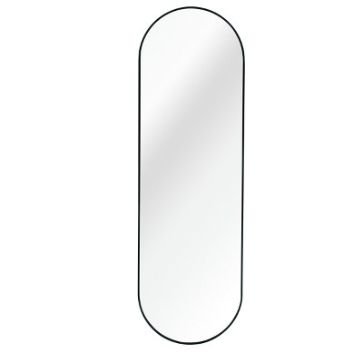 GlasFlength Full Length Mirrors Simple Oval Mirror Vanity Mirror Accent Mirror Metal Frame Mirror for Living Room, Black, 20"*1.1"*63"
