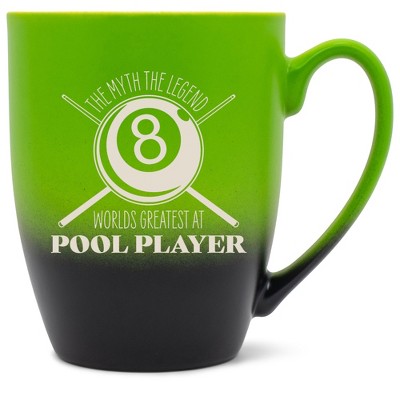 100 North Eight Ball Billiards Design 10 Ounce Green and Black Two Toned Ombre, Comfortably Fits Your Hands, Ceramic Tea Coffee Cup Mug, The Myth The