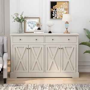 MOEPISY Vintage White Sideboard with Two Drawers and Four Doors, Vintage White - 1 of 4