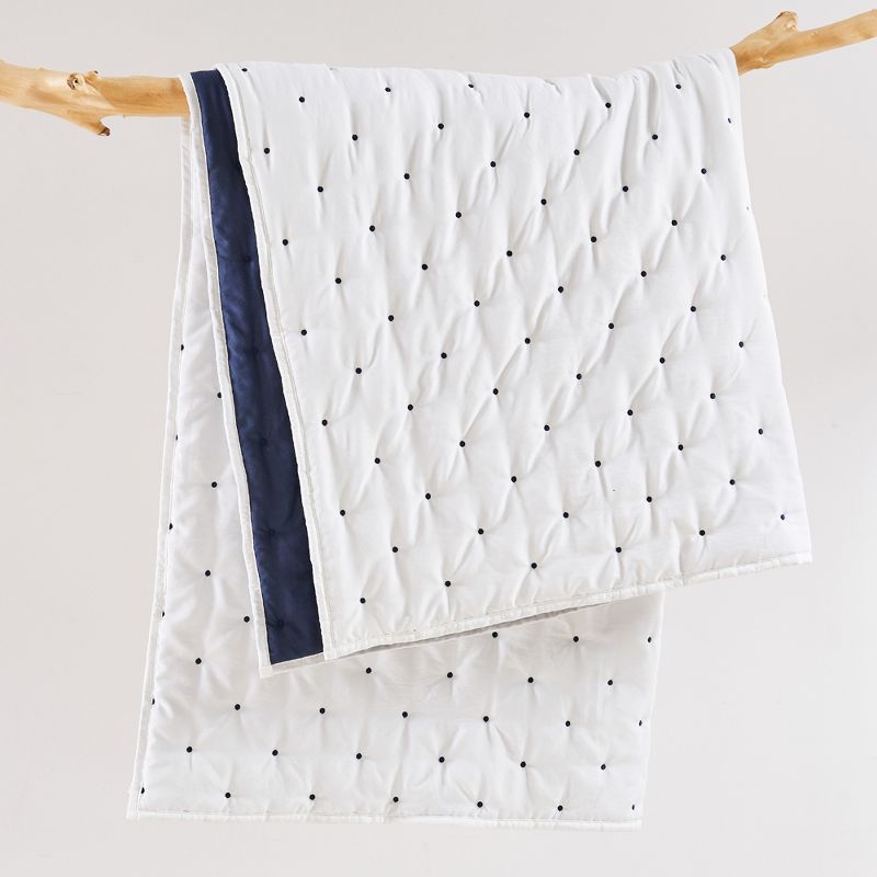 Embroidered Swiss Dot White and Navy Quilted Throw - Levtex Home, 4 of 6