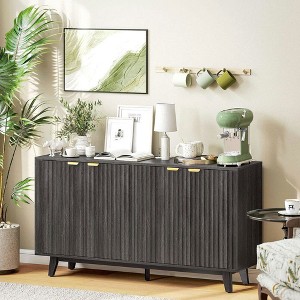 Resenkos 55" Fluted Sideboard & Coffee Bar with 4 Doors & Adjustable Shelves, Oak - 1 of 4