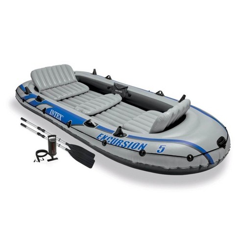 Intex Excursion Inflatable 5 Person Water Fishing River Boat Raft Set With  Oars : Target