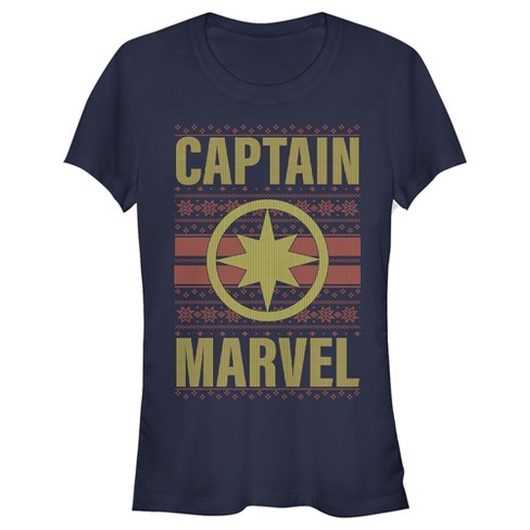 Juniors Womens Marvel Ugly Christmas Captain Marvel T Shirt Navy Blue 2X Large