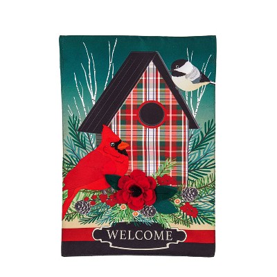 Evergreen Plaid Birdhouse Garden Linen Flag