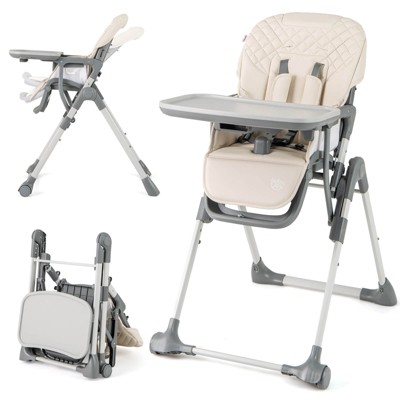 Infans Foldable High Chair for Babies and Toddlers with Footrest Detachable Tray