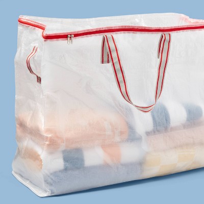 Collapsible Tote with Handles - up&up: Reusable Softside Beach Bag, Zip Closure, White, Adult Woven Handbag - image 2