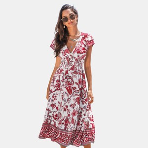 Women's Boho Floral Print V-Neck Beach Dress - Cupshe - 1 of 4