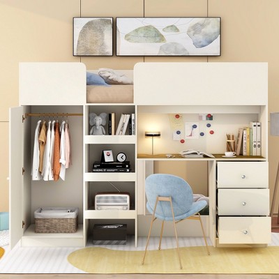 NicBex Full Size Loft Bed with Desk & Storage,Bunk Bed Featuring Built-In Wardrobe,Shelves & Drawers,Multi-Functional Loft Bed for Kids,Teens