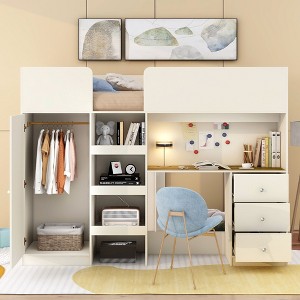 NicBex Full Size Loft Bed with Desk & Storage,Bunk Bed Featuring Built-In Wardrobe,Shelves & Drawers,Multi-Functional Loft Bed for Kids,Teens - 1 of 4