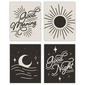Big Dot of Happiness Good Morning Good Night - Unframed Bedroom Linen Paper Wall Art - Set of 4 - Artisms - 8 x 10 inches - 1 of 4