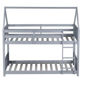 Dolonm Twin Over Twin House Floor Bunk Bed with Headboards, Footboards and Guardrails, Ladder - 1 of 4